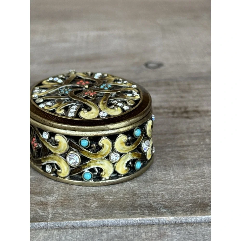 Bejeweled Cloisonne Enamel & Rhinestone Lidded Trinket‎ Keepsake Treasure Box